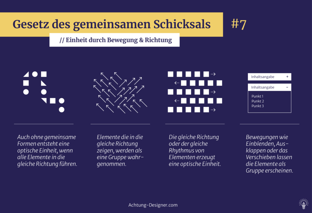 Gestaltgesetze: 7 geniale Regeln, die deine Designs besser machen Gestaltgesetz Grafik - Gesetz des gemeinsamen Schicksals - Einheit durch Bewegung und Richtung