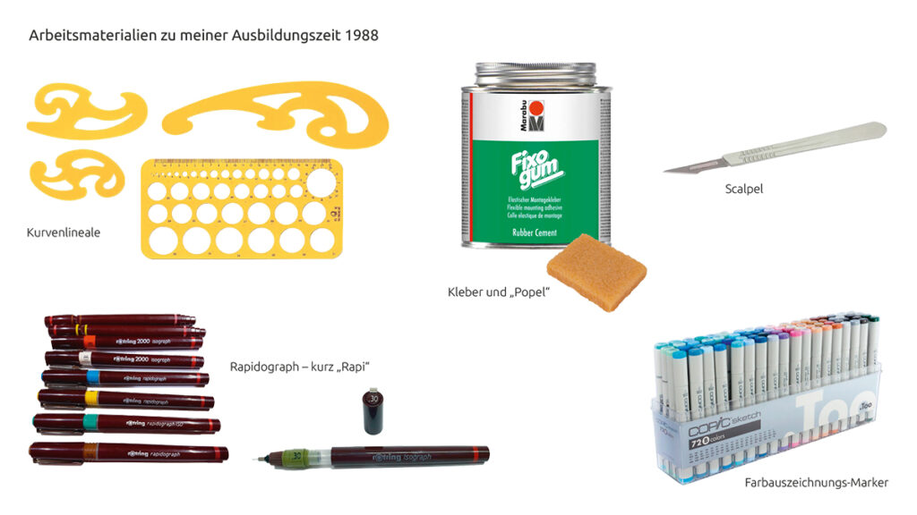 "Ich möchte Kunden so früh wie möglich mitnehmen" – Interview mit Christina Dehn Eine Sammlung von Markern und Tinten, praktischerweise bereitgestellt von Christina Dehn.